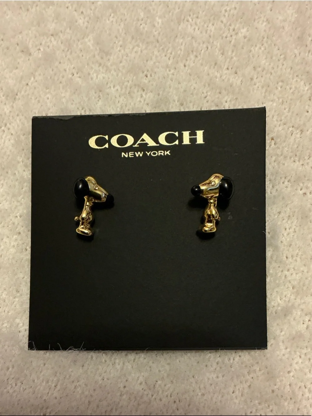 Coach Gold-tone Snoopy Head Stud Earrings with Black Accents - Picture 4 of 4